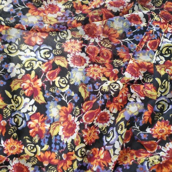 Free People Blouse Womens Medium Black Floral Sheer Mesh Long Sleeve Ruffle Neck - Picture 3 of 8